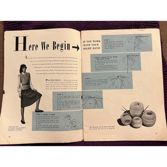 Crocheted pattern book 1940s hat purse gloves beadspread - Picture 2 of 16